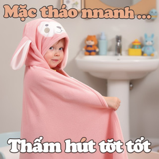 Khăn Tắm Có Mũ Trùm Đầu Cho Bé Lông Cừu San Hô Hoạt Hình Mềm Mại Thấm Hút Ấm Nhanh Khô Áo choàng Tắm Chăn