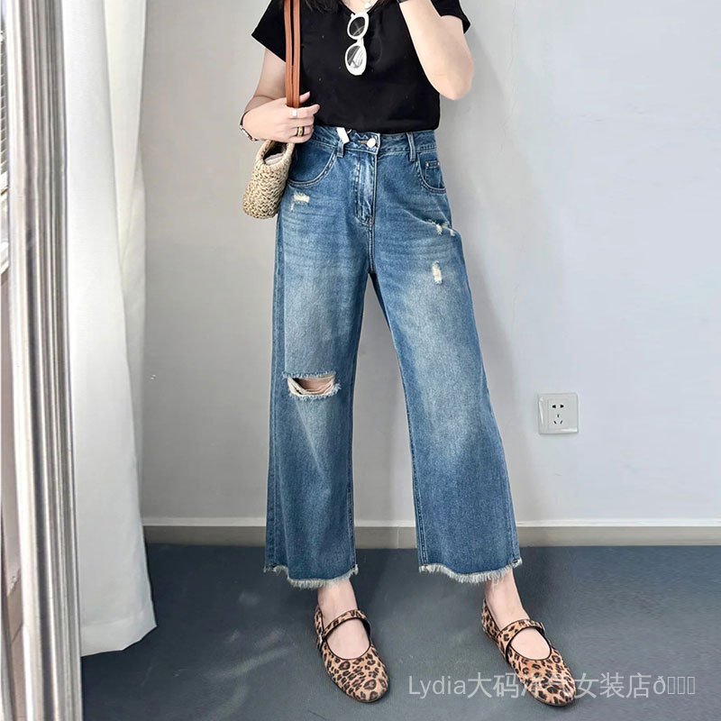 Quần nữ Spike 26 thiết kế rách lệch, thoải mái cho hàng ngày, dễ giặt, màu xanh crop jean.