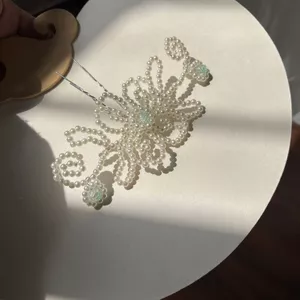 Kẹp tóc mềm đính cườm thủ công Hanfu Mũ đội đầu bên ngọt ngào dệt tay Tính khí tinh tế