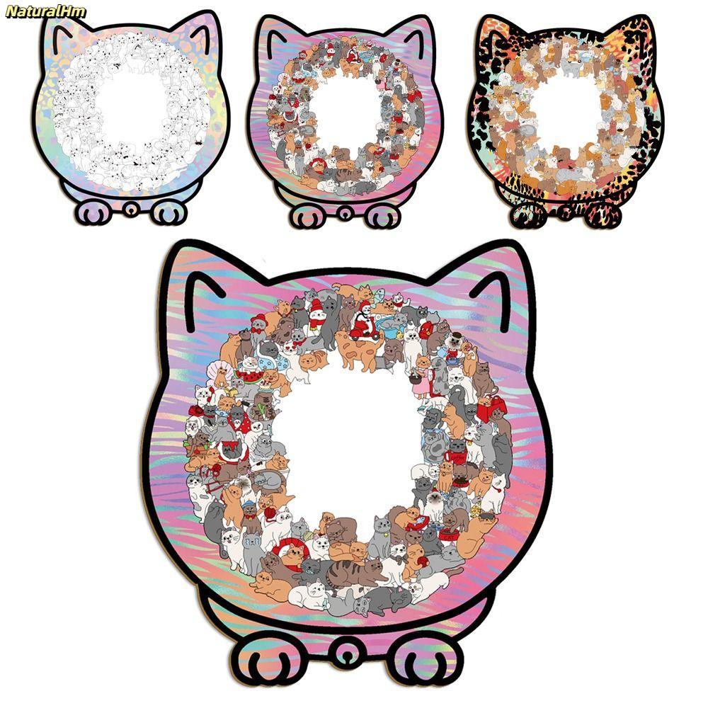Câu đố ghép hình gỗ tự nhiên 135 mảnh, khung silhouette mèo, trang trí động vật, màu Macaron Morandi