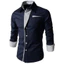 Áo sơ mi nam dài tay slim-fit, cổ đứng, màu sắc tương phản, thiết kế thời trang với nút bấm