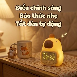 Capybara Đồng Hồ Báo Thức Đèn Để Bàn Đèn Ngủ LED Silicone Trang Trí Bàn Làm Việc Quà Tặng Sinh Nhật Phòng Ngủ