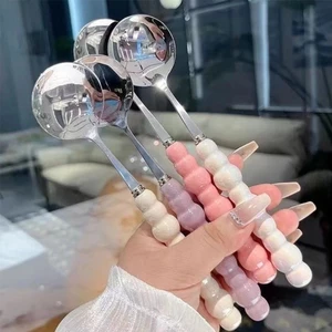 Thìa Inox Ăn Cơm Tay Cầm Ngọc Trai - Muỗng Ăn Cháo Súp Inox Không Rỉ,Cao cấp,Loại dày Cán Dài