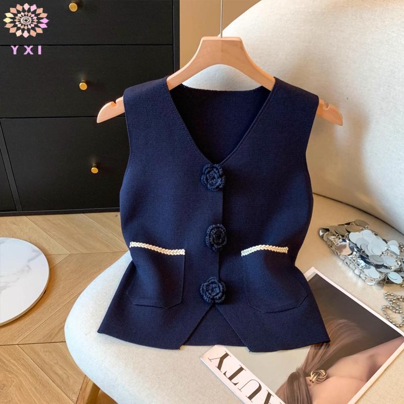 Y.X.I Áo Vest không tay chữ V màu trơn thời trang dành cho nữ mới