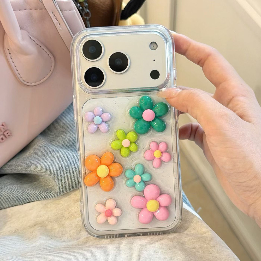 Ốp Điện Thoại Nhựa Hoa Nhiều Màu Sắc 3D Cho iPhone 17 Pro Max 17 Air 16 Plus 15 14 13 12 11 Vỏ Bảo Vệ Chống Sốc