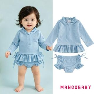 MG-2 Chiếc Bộ Đồ Bơi Bé Gái Tập Đi Dài Tay Frill Mock Cổ Dây Thêu Áo Và Đáy Rash Guard Bộ Đồ Tắm