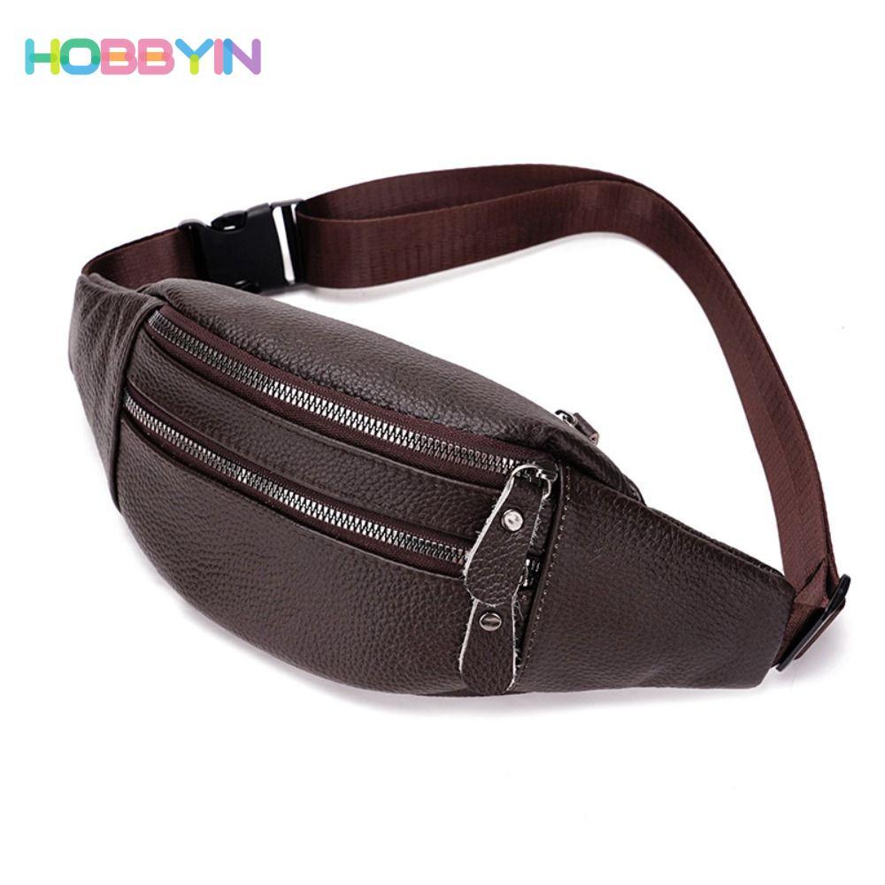 Túi thắt lưng nam HOBBYIN, Túi điện thoại du lịch nhiều lớp bằng da PU, Gói ví thắt lưng có dây kéo chống nước dung tích lớn đa chức năng
