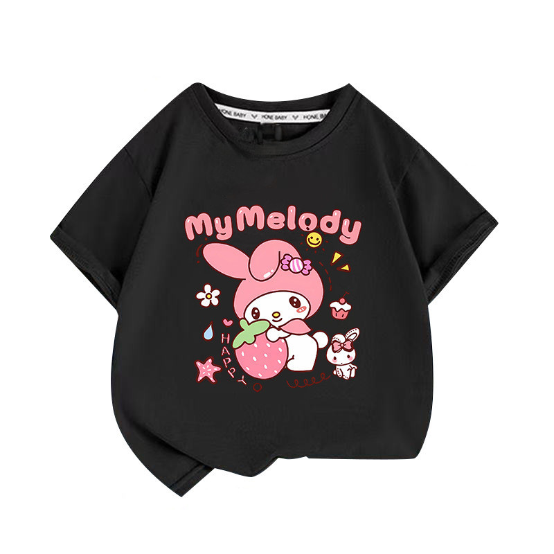 2D My Melody Hoạt Hình In Hình Trẻ Em Tay Ngắn Tee Rời Cắt Cho Mùa Hè Hàng Ngày Thường Ngày Và Lớp Mặc