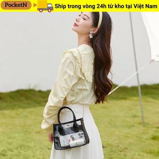 Túi đeo chéo xích POCKETN, Túi xách thạch trong suốt đa năng bằng nhựa PVC, Túi xách nữ phổ biến Túi nhỏ