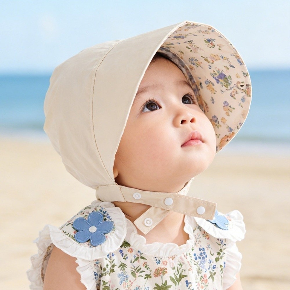 Mũ chống nắng cho trẻ sơ sinh IFASIN, Mũ chống nắng cho bé hai mặt thoáng khí, Mũ chống nắng viền rộng bằng vải Cotton có thể điều chỉnh thêu hoa nhẹ để sử dụng ngoài trời