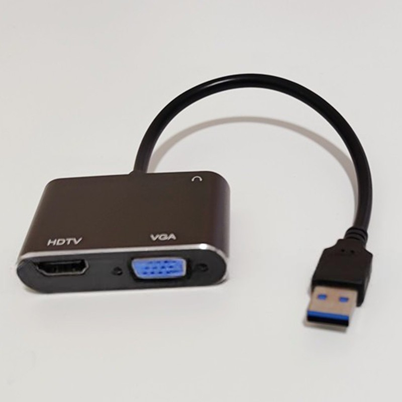 Bộ chuyển đổi USB sang VGA HD 2 trong 1 1080P USB 3.0 sang -Cáp chuyển đổi đầu ra kép tương thích