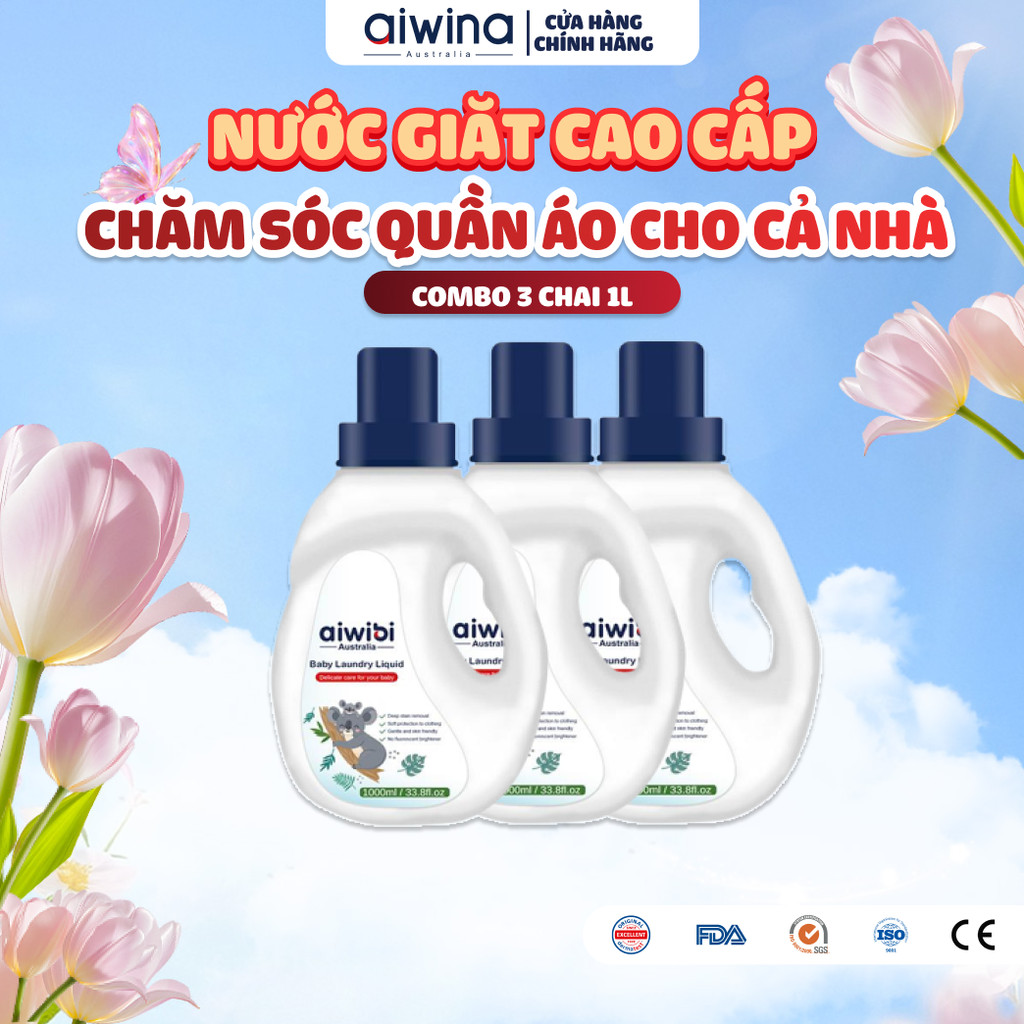 [Combo 3] Nước Giặt Aiwibi Đồ Lót và Cho Bé Bảo Vệ Quần Áo, Mềm Mại, Dịu Nhẹ, Không Gây Kích Ứng (1000ml)
