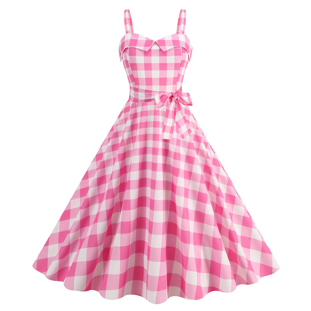 Phụ Nữ Thanh Lịch Màu Hồng Chấm Bi Đầm Mùa Hè Áo Hepburn Vintage Gợi Cảm Retro Đảng Váy Vestido