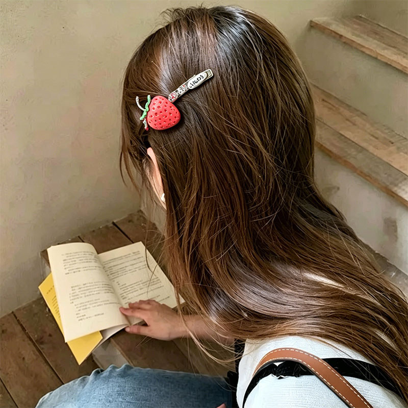 Barrettes tóc dâu tây cổ điển, Phụ kiện tóc trái cây Kawaii, Kẹp bên chống trượt để sử dụng hàng ngày & tiệc tùng