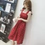 Phụ Nữ Mùa Hè Không Tay Chấm Đầm Gợi Cảm Lưng Chữ A Spaghetti Dây Đeo Bãi Biển Phong Cách Váy Camisole Off-Soul Vai Gấp Vestidos