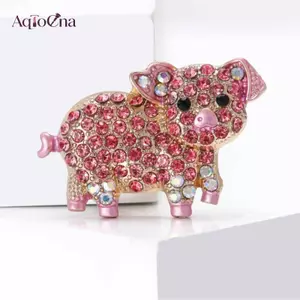 AqToCna Dễ Thương Flash Hồng Zircon Heo Đất Động Vật Tinh Tế Ve Áo Chân Dành Cho Nữ Bé Gái Tiệc Cưới Hàng Ngày Quần Áo Phụ Kiện Quà Tặng AqToCna