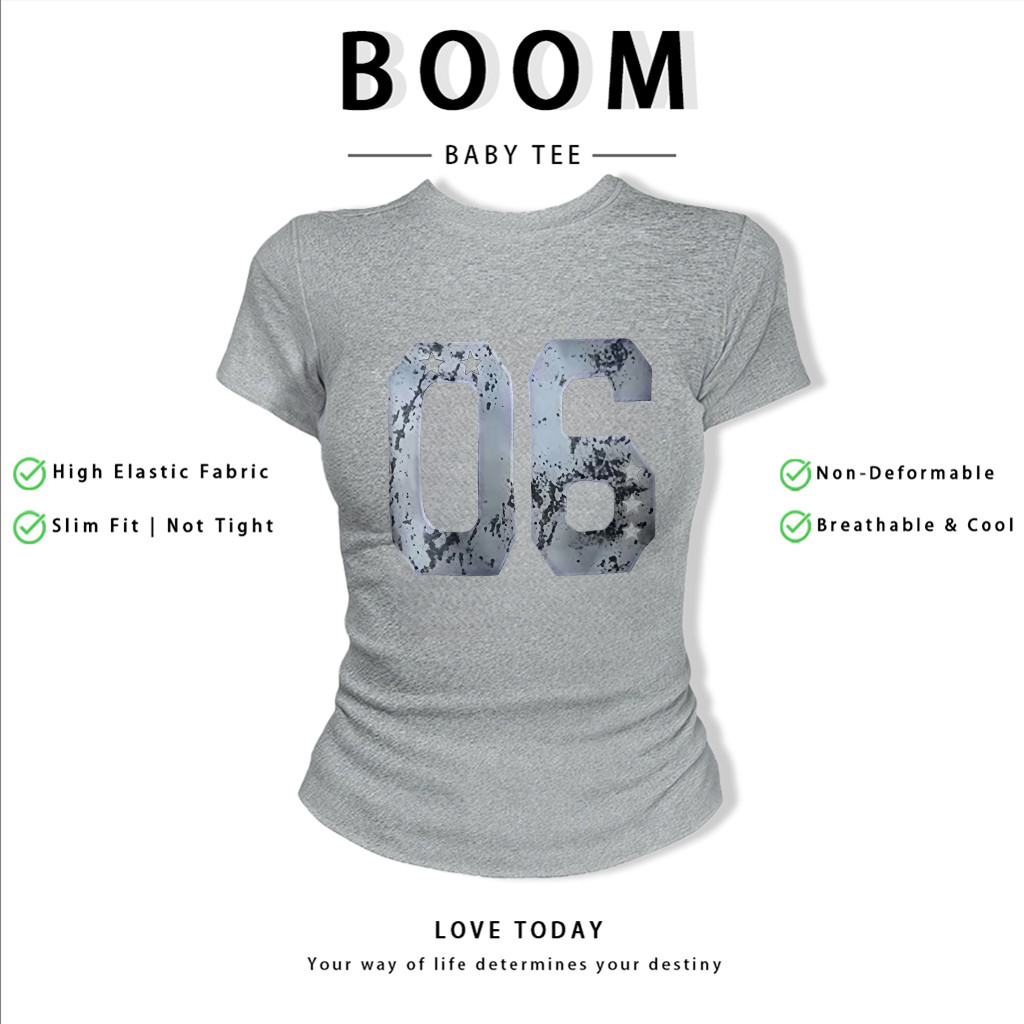 BOOM Áo Baby Tee Nữ Cotton Ôm Body-Áo Thun Ngắn Tay Y2K In Hình PhongCách Mùa Hè, Cổ Tròn Hàng Đầucách hàn quốc phongG19