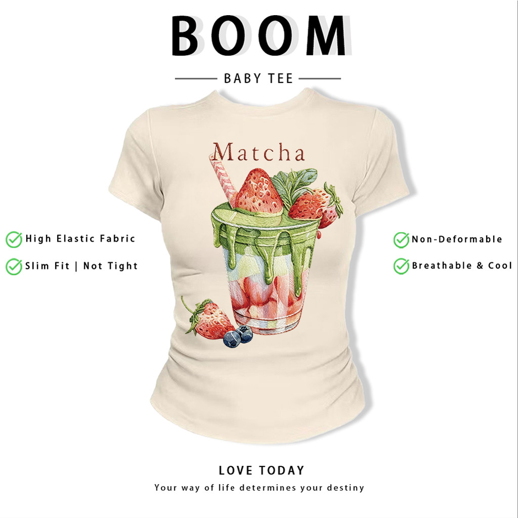 BOOM Áo Baby Tee Nữ Cotton Ôm Body-Áo Thun Ngắn Tay Y2K In Hình PhongCách Mùa Hè, Cổ Tròn Hàng Đầucách hàn quốc phongG57