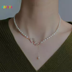 < Honeyba > Mùa Hè Đôi Kim Cương Giả Bướm Nelace Thời Trang Trắng Giả Ngọc Trai Choker Nelace Cho Nữ Bé Gái Trang Sức Tiệc Cưới Đẹp