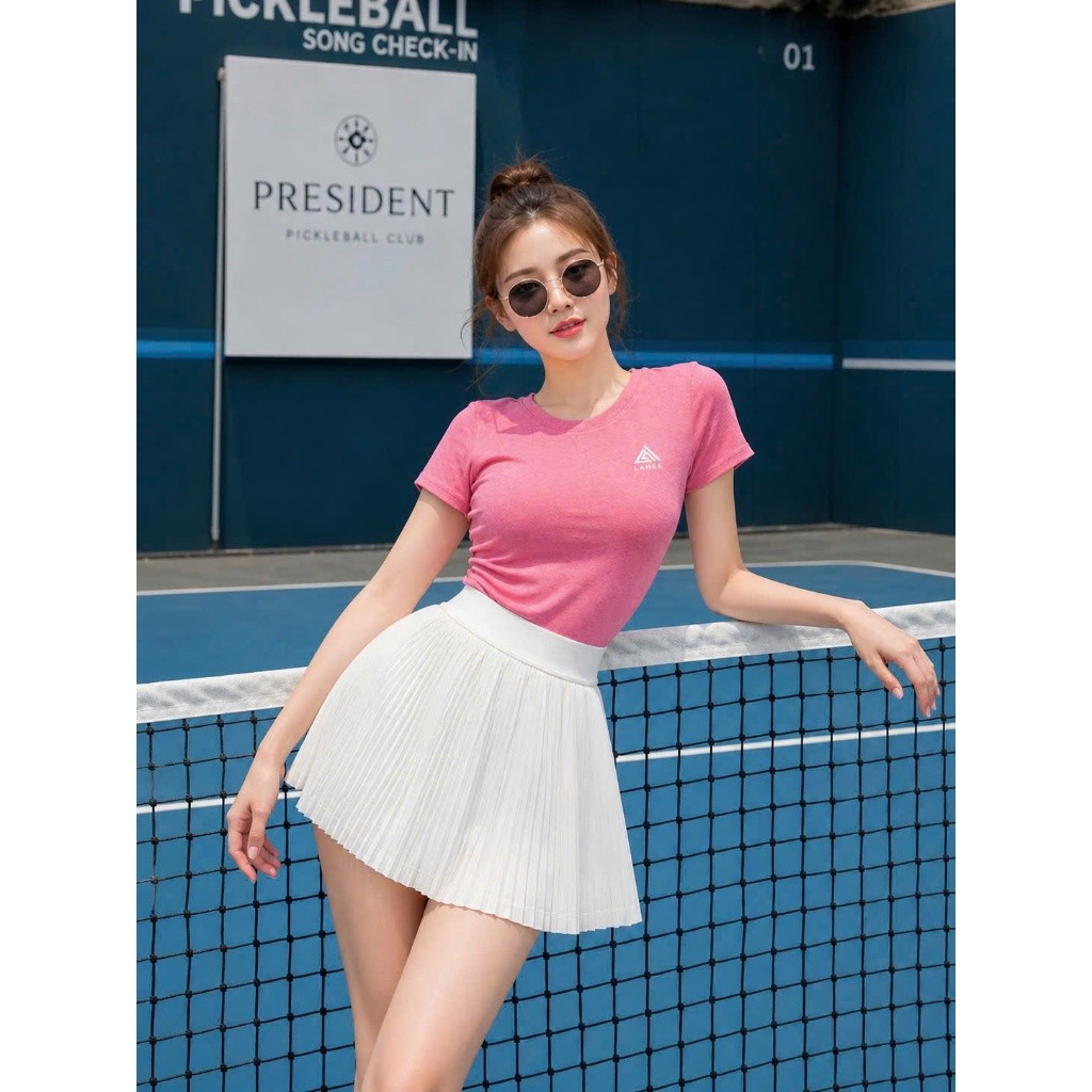 [PICKLEBALL NEW] Bộ tập Pickleball nữ, Mix sét áo phông thun tăm phối váy gió hai lớp mềm mát chơi Pickleball Golf Tenni
