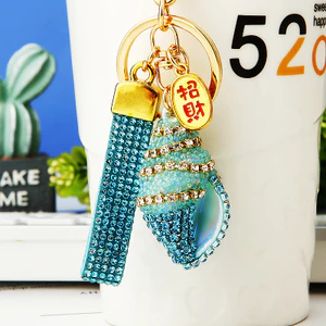 GRDH Kim Cương Đại Dương Vỏ Ốc Sò Xe Móc Khóa Kim Loại Dễ Thương Nữ Túi Mặt Dây Chuyền Móc Chìa Khóa Vòng Sáng Tạo Mặt Dây Chuyền Nhỏ