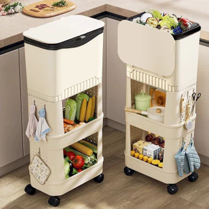 Thùng rác nhà bếp hai lớp dung tích lớn có bánh xe-Không cần uốn cong, dễ di chuyển, Kệ đa chức năng
