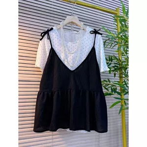Áo thun dệt kim thời trang mùa hè Plus Size dành cho nữ Áo sơ mi đáy chấm bi hợp thời trang hai mảnh