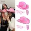 Woke Hồng Cao Bồi Mũ Phương Tây Bò Cô Gái Mũ Cho Nữ Cô Gái Ảnh Đạo Cụ Bandana Quyến Rũ Bò Cô Gái Mũ Dự Tiệc Fedora Mũ