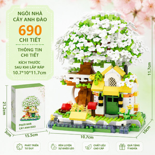 Mô hình lắp ráp nhà cây 4 mùa – Cây anh đào, vi hạt, trang trí bàn học – Đồ chơi giáo dục cho bé, mô hình mini