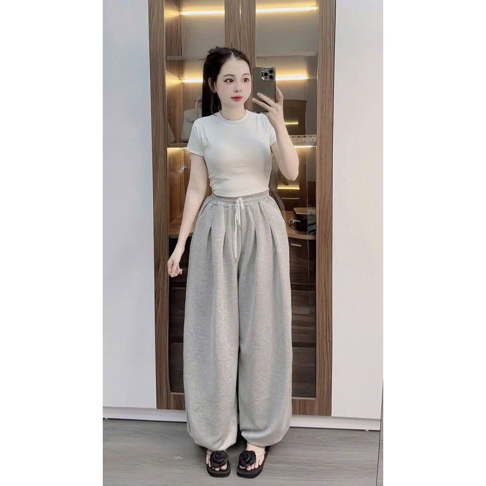 sét bộ quần dài da cá xám tiêu TRƠN  +mix áo thun Croptop  TRƠN tăm lạnh -945