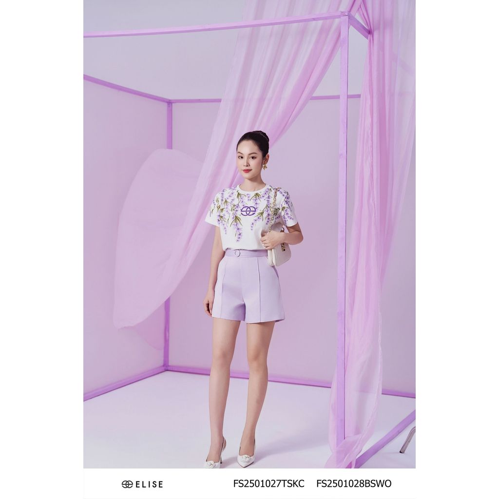 Quần sooc tafta mỏng tím sáng gân giữa thiết kế Elise FS2501028BSWOPU