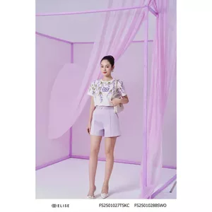 Quần sooc tafta mỏng tím sáng gân giữa thiết kế Elise FS2501028BSWOPU