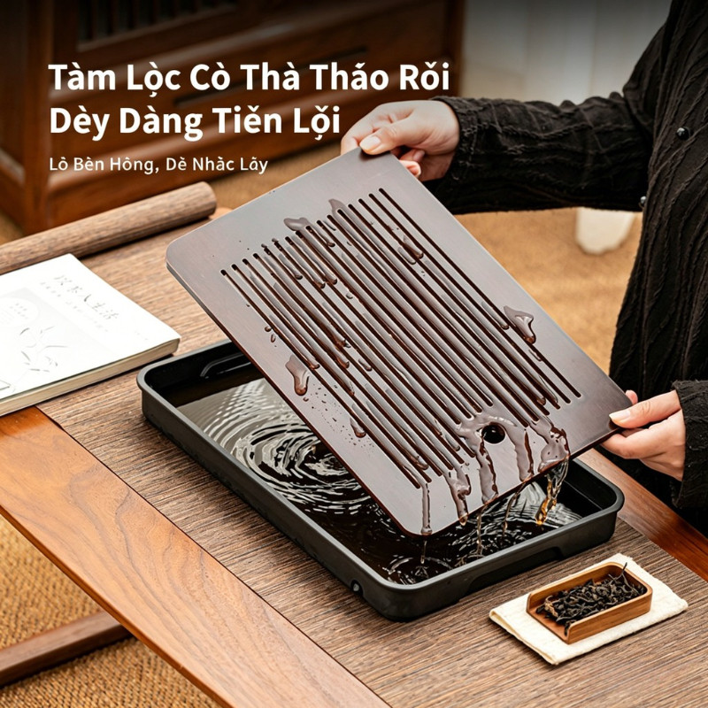 Khay Trà Tre Cao Cấp, Hoa Văn Khắc Sang Trọng, Khay Chữ Nhật Đựng Trà, Bánh, Đồ Ăn, Decor Chụp Ảnh