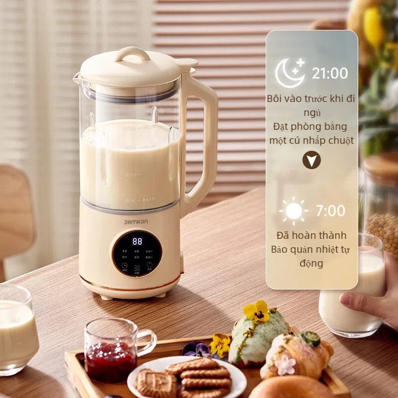 Máy làm sữa đậu nành 10 lưỡi dao hẹn giờ 24h chống dính nấu thông minh dễ vệ sinh cối thủy tinh