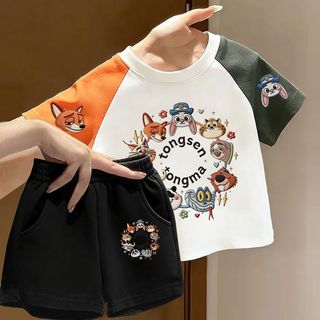 Trẻ Em Raglan Bộ Áo Thun Tay Ngắn Nam Nữ Bé Hoạt Hình Crazy Animal City Top Quần Short Thường Ngày Hai Mảnh Bộ t