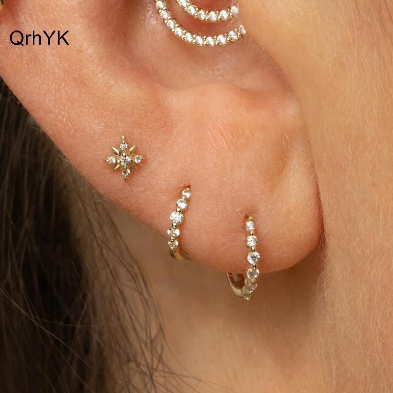Bông Tai Bạc 925 Hình Trái Tim Kẻ Sọc Zircon Phù Hợp Cho Nữ