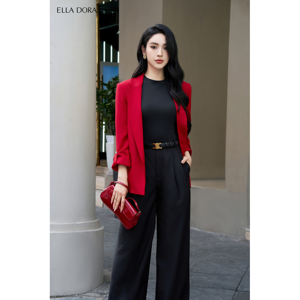 Áo Blazer ELLA DORA dáng suông không cúc thiết kế cổ ve thanh lịch dễ mặc phong cách công sở  [V21]