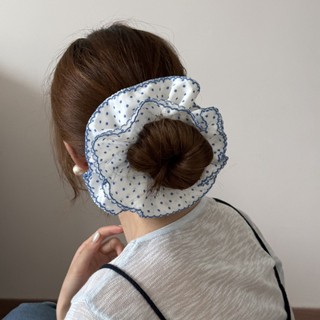 Dây buộc tóc Kovoi phong cách Hàn Quốc, scrunchy nhiều lớp màu xanh tươi chấm bi, ngọt ngào và thời thượng