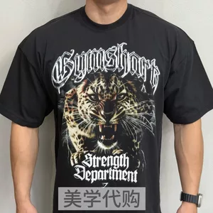 Gym Tiger Áo sơ mi nam nữ cổ tròn tay ngắn họa tiết in hình, phong cách Hàn Quốc, size lớn, thiết kế đơn giản cao cấp