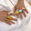 Vòng Nhựa Acrylic Hình Học - Thiết Kế Vuông 8 Sắc Thái Đa Màu - Phong Cách Lạnh Tối Giản Nhẹ Unisex Có Thể Xếp Chồng