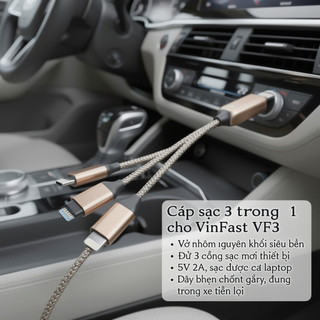 Vinfast VF3 Type C USB Hub Splitter 3 cổng Vỏ nhôm Cáp Nylon 10W 60W Dash Cam Sạc