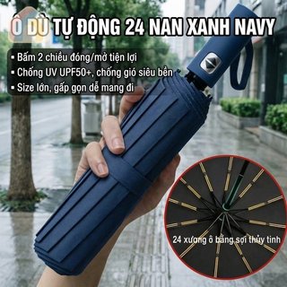 Ô tự động gấp gọn, chống gió UV, bền chắc với 24 sườn, phù hợp du lịch và bảo vệ khỏi nắng (Màu navy)