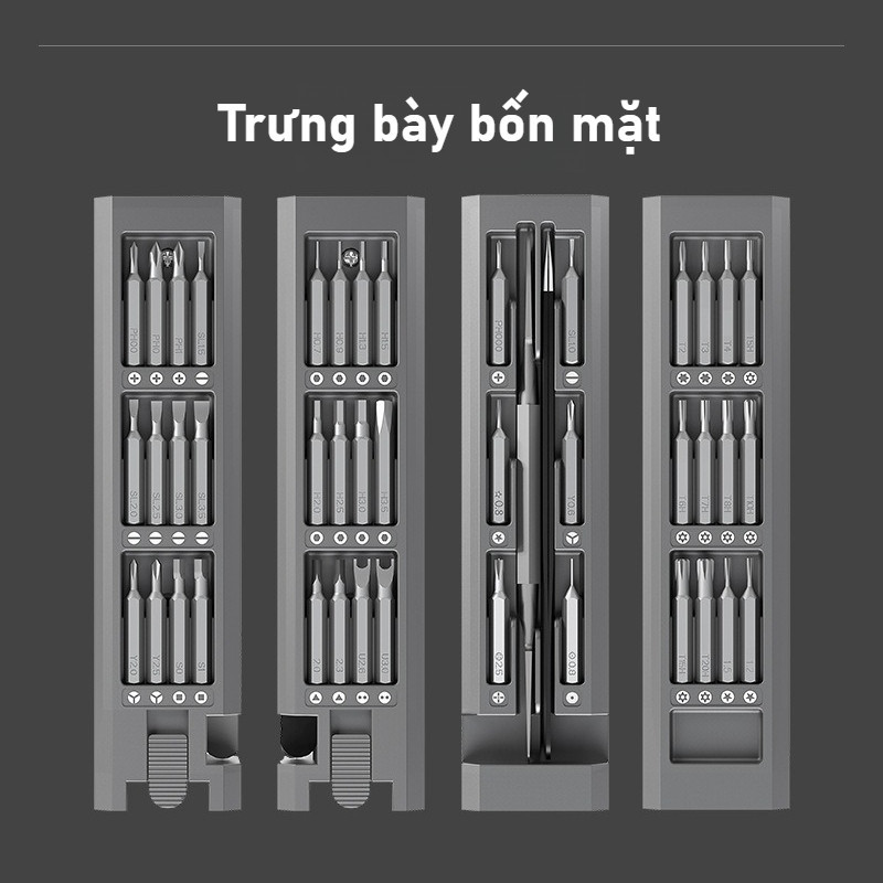 Bộ tua vít 44 trong 1,Xoay 360°,Từ tính mạnh,Tay cầm hợp kim nhôm,Đầu CRV,Hộp bật ra