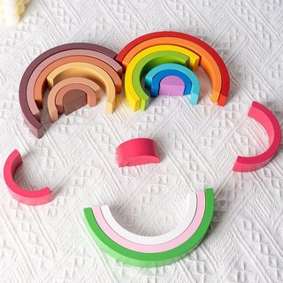 Khối xây dựng bằng gỗ cầu vồng Montessori STEM Phân loại màu sắc Đồ chơi động cơ mịn Mầm non Trẻ em