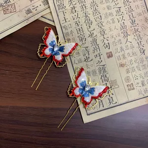 Retro Bướm Hợp Kim Cloisonne Handmade Tòa Án Cổ Tôn Tạo Hình Chữ U Kẹp Tóc Nhỏ Phong Cách Trung Hoa Mũ Đội Đầu