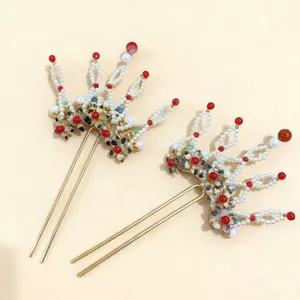 Phong cách cổ xưa Hanfu Tang Kẹp tóc Ngọc trai giả Kẹp tóc Cung điện Đường Triều Đại Mũ đội đầu Ming Made Girl Phụ kiện tóc
