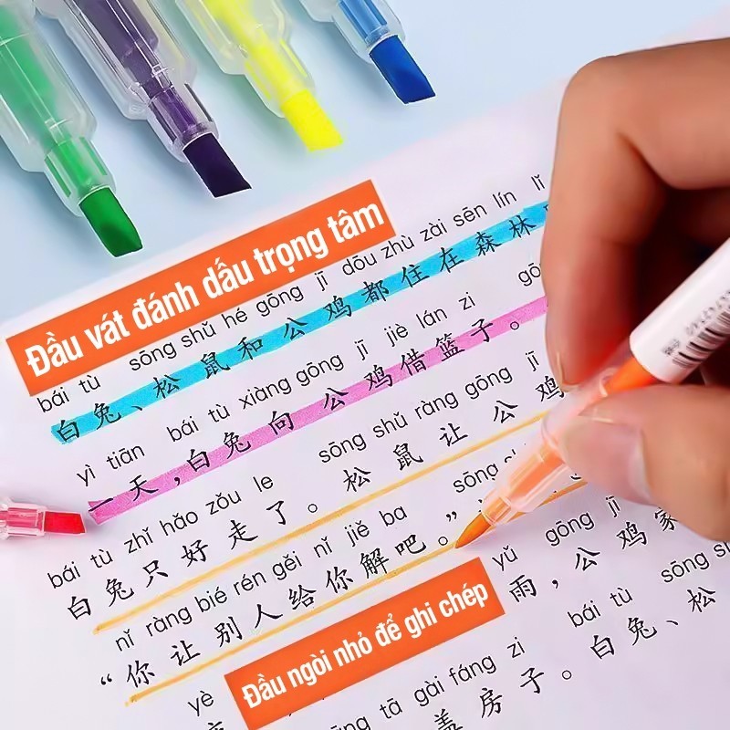 Bút Highlight 2 Đầu Dạ Quang – Bộ 6 Bút Nhớ Màu Pastel Tươi Sáng Viết Êm Đánh Dấu Cho Học Sinh