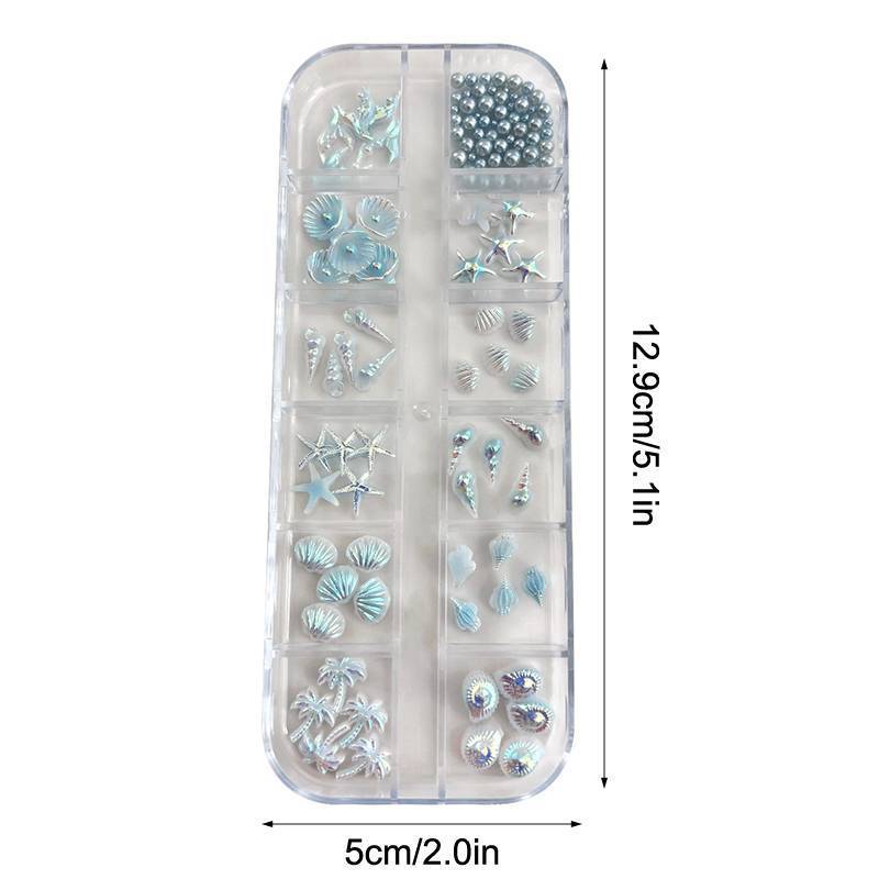 JRP 12 Lưới / Hộp Màu Xanh Trắng Móng Tay Charm Shell Ngọc Trai Sao Biển Nàng Tiên Cá Đuôi 3d Móng Tay Nghệ Thuật Phụ Kiện Cho Một Giấc Mơ Và Đại Dương Làm Móng Tay Nhìn JRP