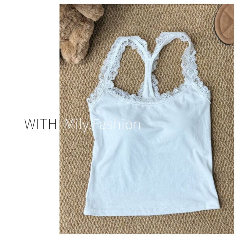 Áo vest camisole T-back viền ren Milyfashion cho phụ nữ với đệm ngực, thiết kế độc đáo, lưng đẹp, áo racerback cho phụ nữ