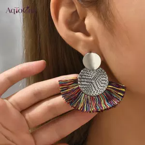 AqToCna 1 Cặp Thời Trang Phong Cách Bohemian Hình Quạt sel Tòn Ten Bông Tai Dành Cho Nữ Cô Gái Tuyên Bố Thả Bông Tai Phụ Kiện Trang Sức AqToCna